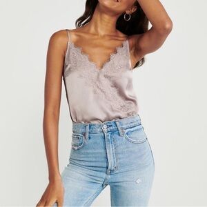 NWT Abercrombie & Fitch Wrap-Front Satin Cami Bodysuit